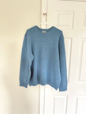 LL Bean Sweater Mens 100% Shetland Wool Knit XL Blue Grandpa Preppy Pullover